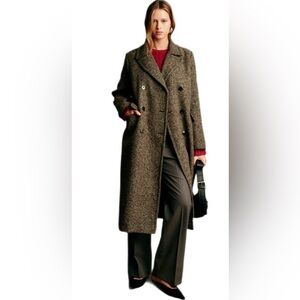 Deluc Herringbone Double Breasted Tailored Coat Size L NWT